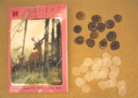 Packaged antler product, showing thick and thin slices of antler