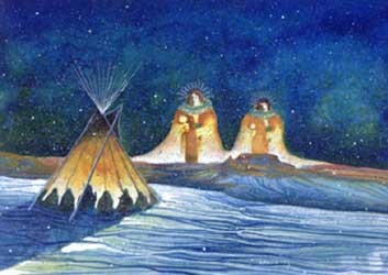 Winter dawn ceremony inside the teepee by Virgil Nez