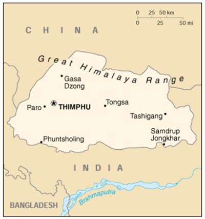 Map of Bhutan