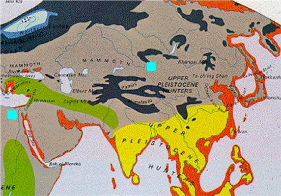 Map of Pleistocene era mammoth disbursement