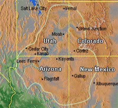 Outline of Colorado Plateau, showing Gallup in New Mexico.