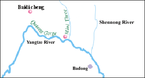 Map showing Yangtze River and Shennong River