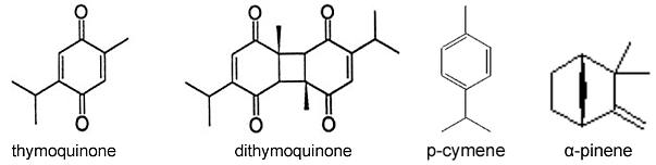 Thymoquinone, dithymoquinone, p-cymene & α-pinene