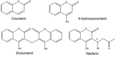 Coumarin, 4-hydroxycoumarin, dicoumarol and Warfarin